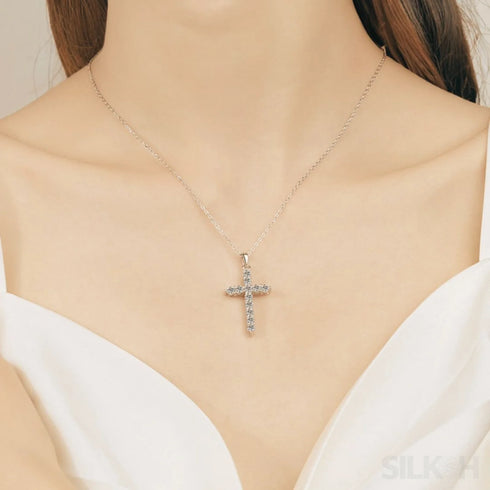Divine Cross Shaped Moissanite Necklace Bry - Jewelry