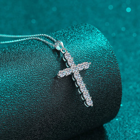 Divine Cross Shaped Moissanite Necklace Bry - Jewelry