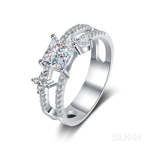 Double Row Cushion Cut Moissanite Engagement Ring Fay