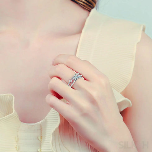 Double Row Cushion Cut Moissanite Engagement Ring Fay