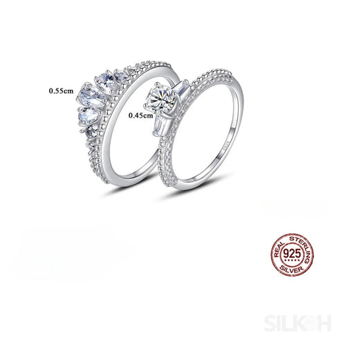 Double Row Sterling Silver Pair Engagement Ring Set Aaliyah