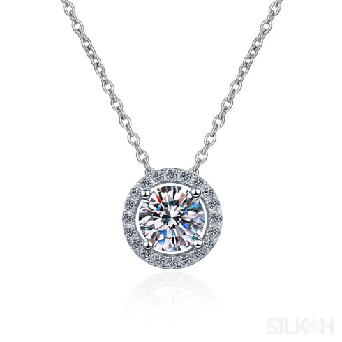 Elegant Halo Pendant 925 Sterling Silver Moissanite