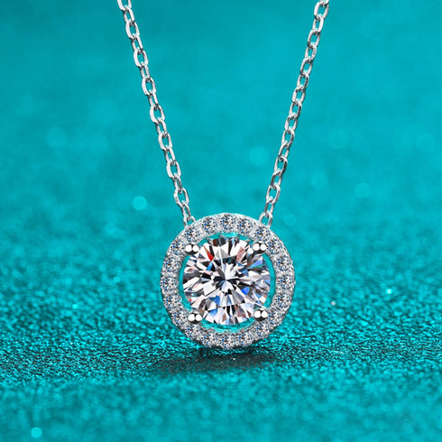 Elegant Halo Pendant 925 Sterling Silver Moissanite