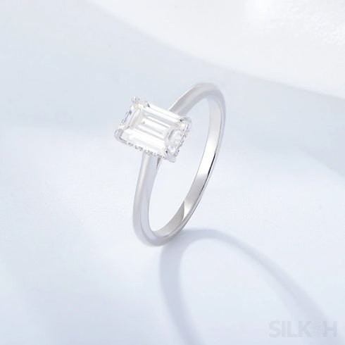 Emerald Cut Zircon Sterling Silver Engagement Ring Ora