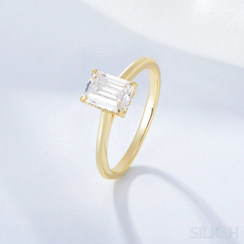 Emerald Cut Zircon Sterling Silver Engagement Ring Ora