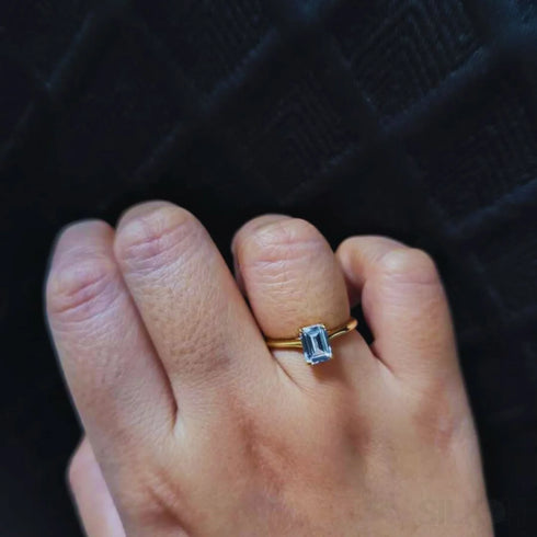 Emerald Cut Zircon Sterling Silver Engagement Ring Ora