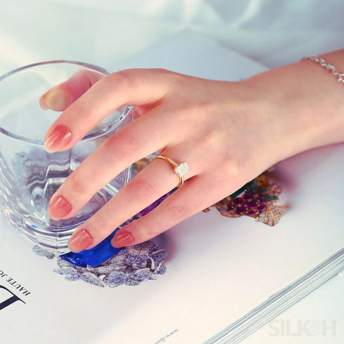 Emerald Cut Zircon Sterling Silver Engagement Ring Ora