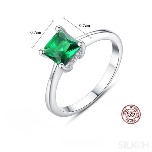 Emerald Princess Cut Sterling Silver Ring Aurora - Jewelry