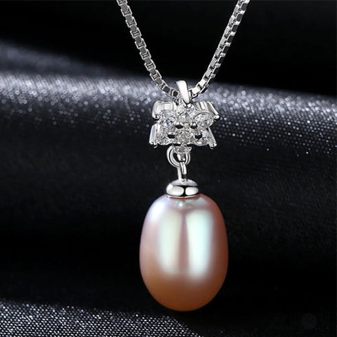 Flower Pendant Sterling Silver Freshwater Pearl Necklace