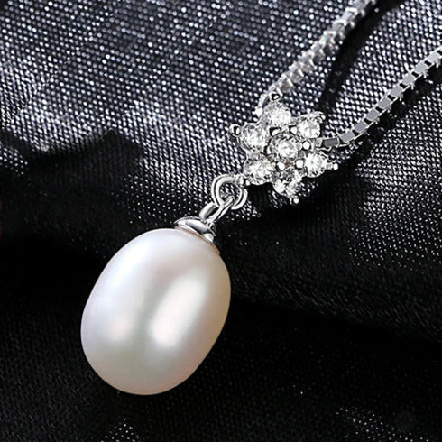 Flower Pendant Sterling Silver Freshwater Pearl Necklace
