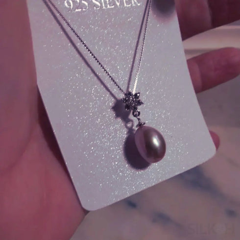 Flower Pendant Sterling Silver Freshwater Pearl Necklace