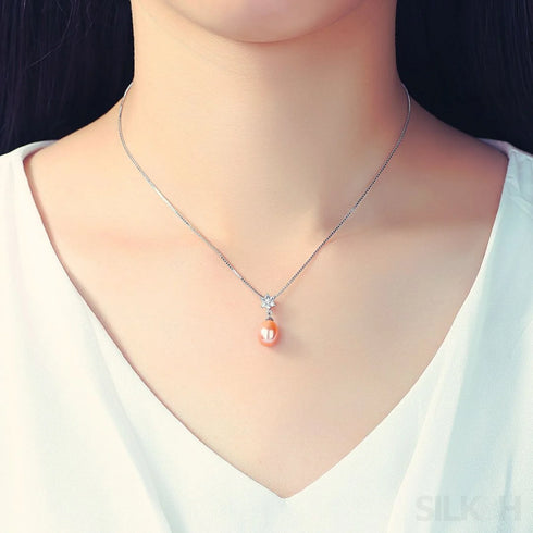 Flower Pendant Sterling Silver Freshwater Pearl Necklace