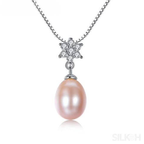 Flower Pendant Sterling Silver Freshwater Pearl Necklace