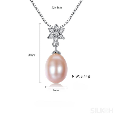 Flower Pendant Sterling Silver Freshwater Pearl Necklace