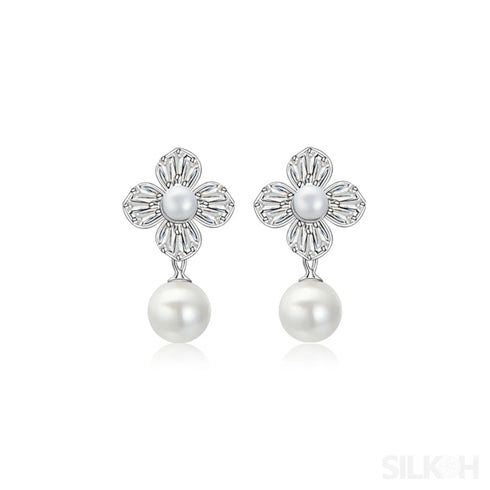 Flower Style 925 Sterling Silver Pearl Shell Bead Stud