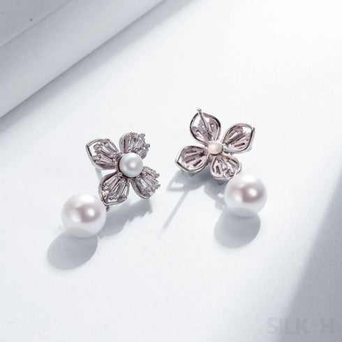 Flower Style 925 Sterling Silver Pearl Shell Bead Stud