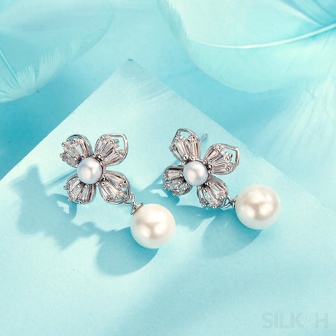 Flower Style 925 Sterling Silver Pearl Shell Bead Stud