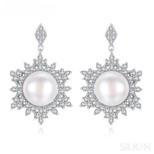 Freshwater Snowflake Shape Sterling Silver Pearl Stud