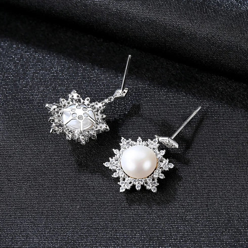 Freshwater Snowflake Shape Sterling Silver Pearl Stud
