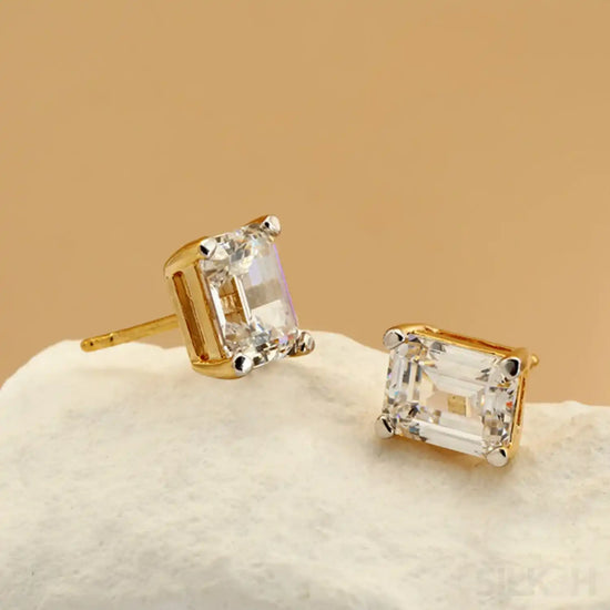 Zircon 18k Gold Plated Sterling Silver Emerald Cut Earrings