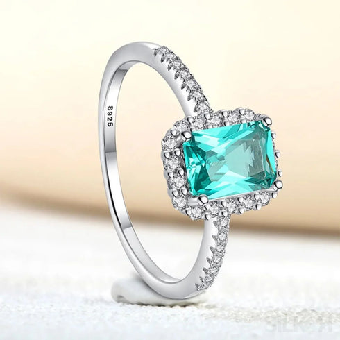 Green Radiant Cut Sterling Silver Engagement Ring Lainey