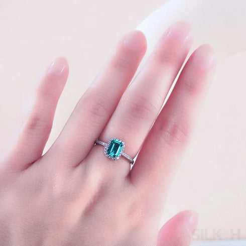 Green Radiant Cut Sterling Silver Engagement Ring Lainey
