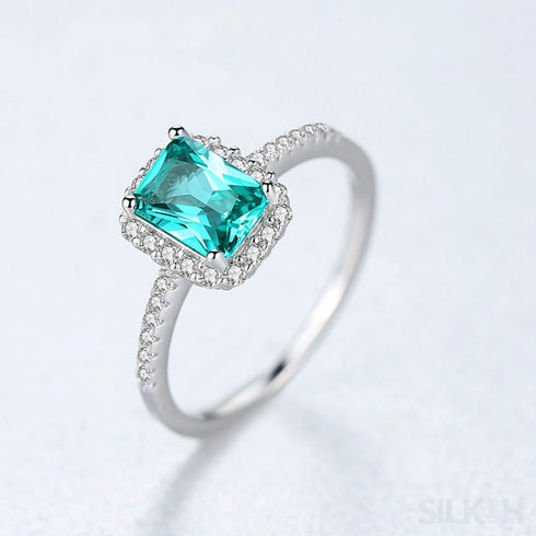 Green Radiant Cut Sterling Silver Engagement Ring Lainey
