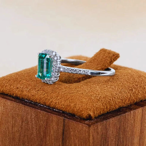 Green Radiant Cut Sterling Silver Engagement Ring Lainey