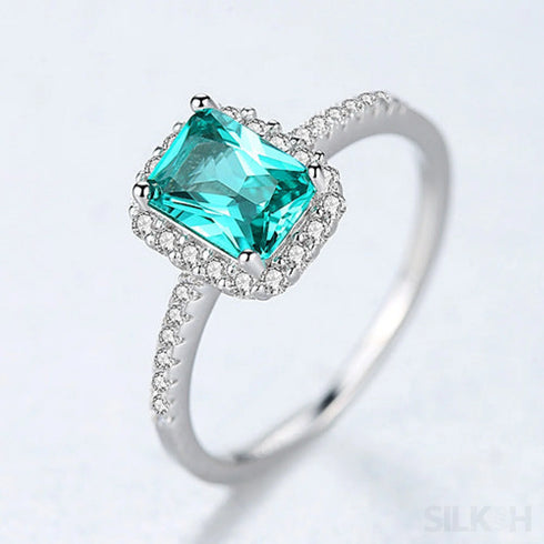 Green Radiant Cut Sterling Silver Engagement Ring Lainey