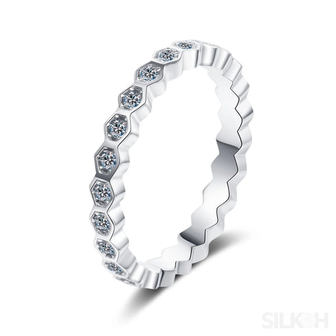 Half and Full Moissanite Diamond Wedding Band Kai - Jewelry