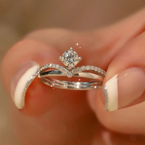 Half Carat Moissanite Sterling Silver Crown Engagment Ring