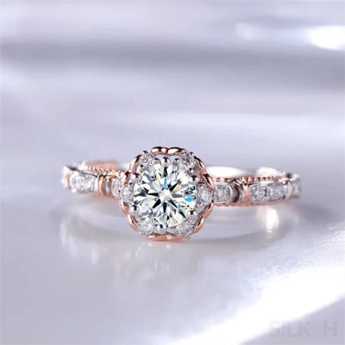 Half Carat Moissanite Sterling Silver Round Rose Ring Arya