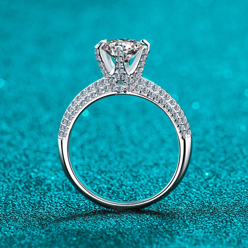 Half Wall Round Cut Moissanite Engagement Ring Dot - Jewelry