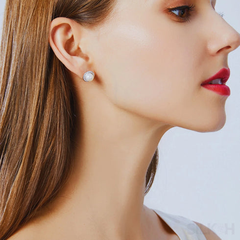 Halo Sterling Silver Natural Pearl Wedding Jewelry Set Ann