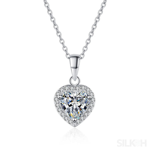 Heart Shaped 925 Sterling Silver Moissanite Necklace Cia