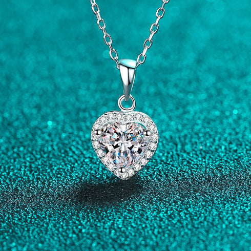 Heart Shaped 925 Sterling Silver Moissanite Necklace Cia