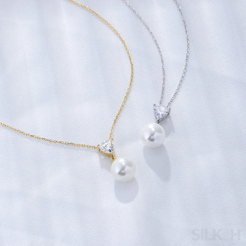 Heart Shaped Pearl Drop Chain Necklace Mia - Jewelry