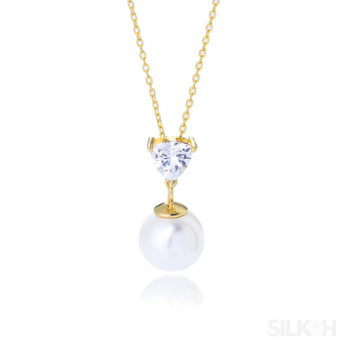 Heart Shaped Pearl Drop Chain Necklace Mia - Jewelry