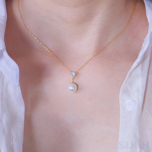 Heart Shaped Pearl Drop Chain Necklace Mia - Jewelry