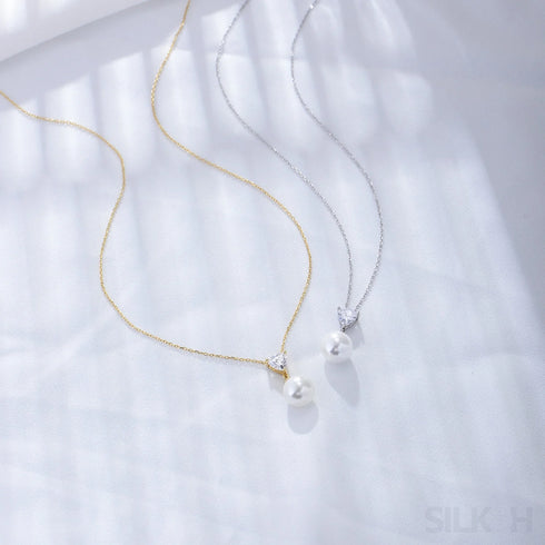 Heart Shaped Pearl Drop Chain Necklace Mia - Jewelry