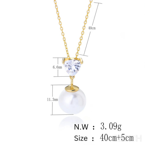 Heart Shaped Pearl Drop Chain Necklace Mia - Jewelry