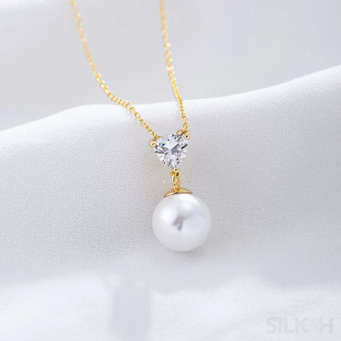 Heart Shaped Pearl Drop Chain Necklace Mia - Jewelry