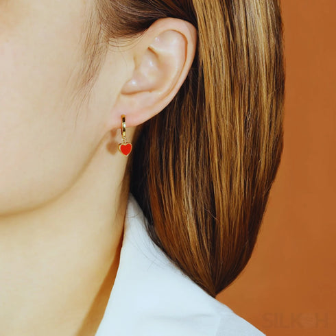 Heart Shaped Sterling Silver Retro Hoop Earrings Una