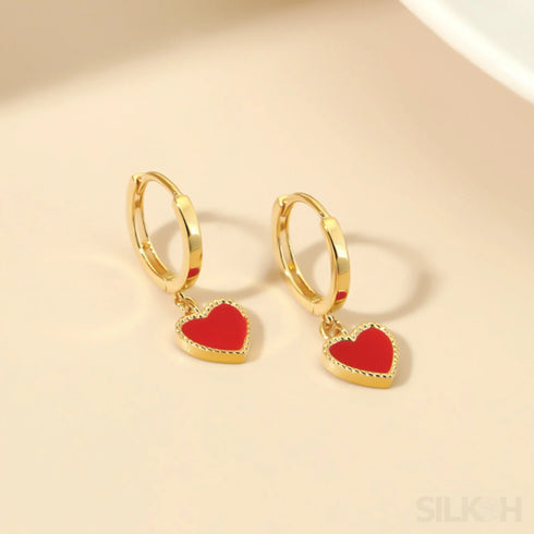 Heart Shaped Sterling Silver Retro Hoop Earrings Una