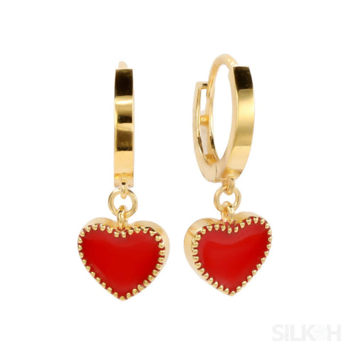 Heart Shaped Sterling Silver Retro Hoop Earrings Una