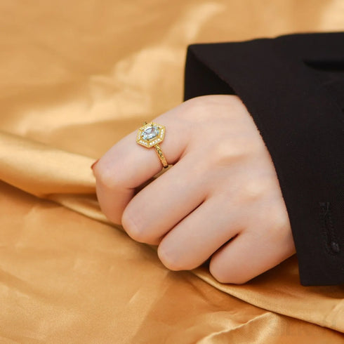 Hexagon Blue Topaz Sterling Silver Engagement Ring Mia