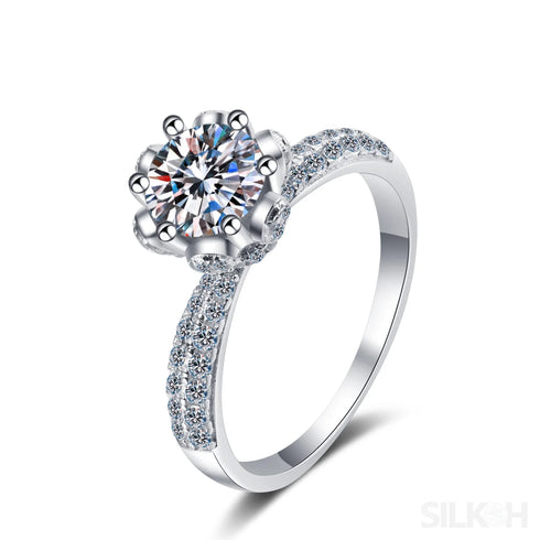 Ice Queen Round Cut Moissanite Engagement Ring Cam - Jewelry