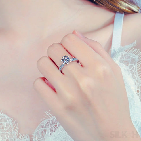 Ice Queen Round Cut Moissanite Engagement Ring Cam - Jewelry