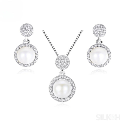 Micropaved Cubic Zirconia Sterling Silver Pearl Bridal