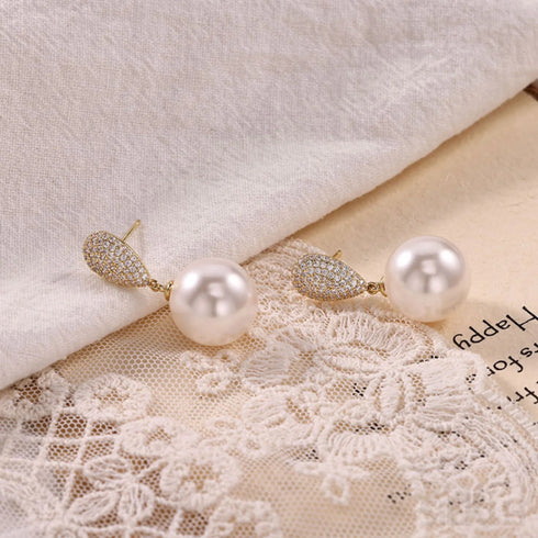 Micropaved Zircon Sterling Silver Pearl Stud Earrings Alina